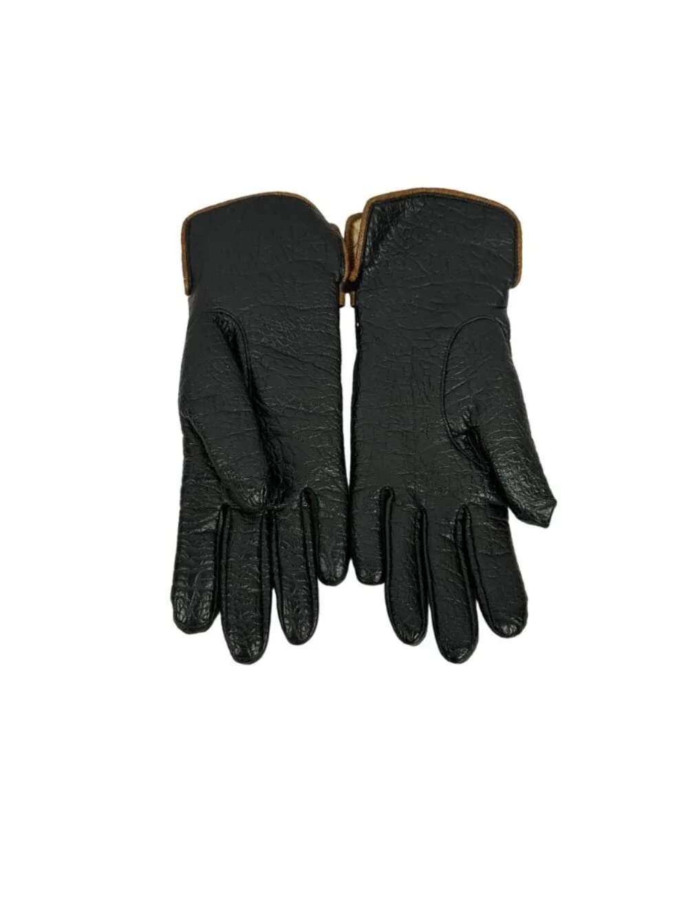 Aris Snuggler Womens Black Gloves Size R Faux Leather Lined Chain Accent Warm